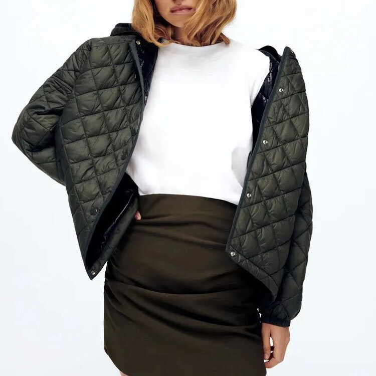 2021 가을, 겨울 새 캐주얼 여성 긴팔 싱글 브레스트 포켓 장식 후드 면화 자켓