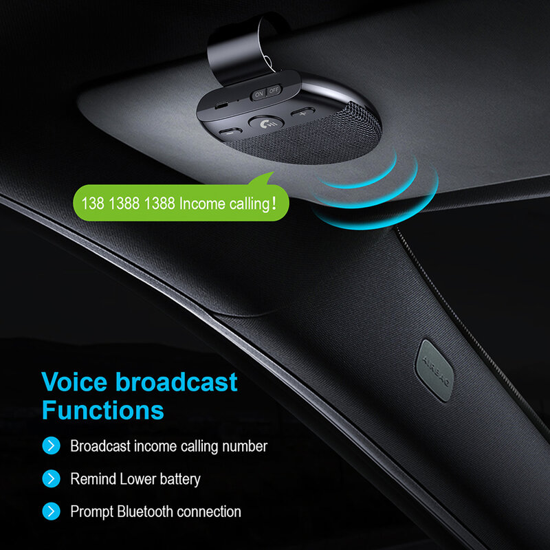 Беспроводные автомобильные колонки Bluetooth V5.0 громкой связи Bluetooth гарнитура для автомобильной стойки телефона на теневом щите Перезаряжаемы...