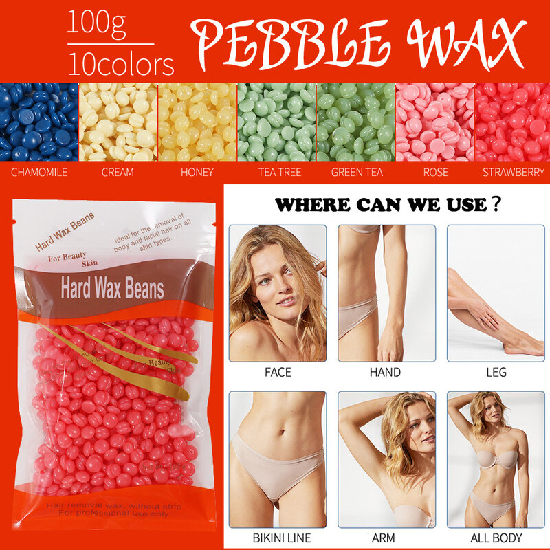 100g Wax beans Hard Hot Film Waxing Beans Bead Pellet Armpit Arm Legs Hair Removal No Strip Depilatory Wax-melt Warmer Machine