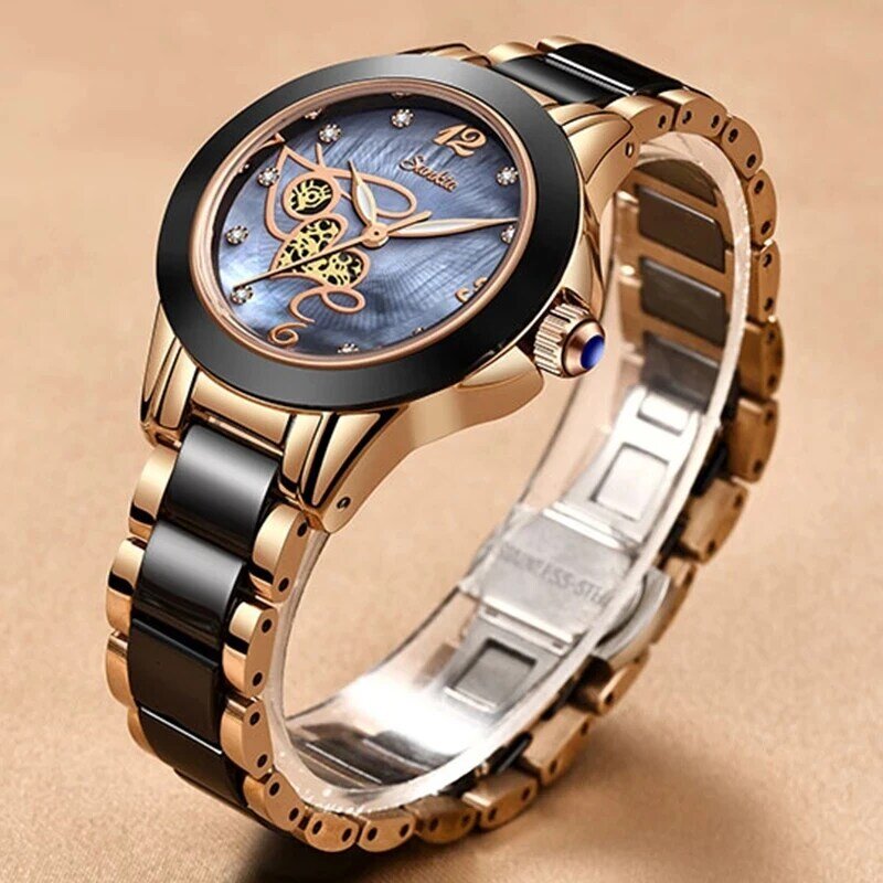 SUNKTA – montre étanche pour femmes, bracelet en céramique, Surface diamant, marque de luxe, Quartz, cadeau