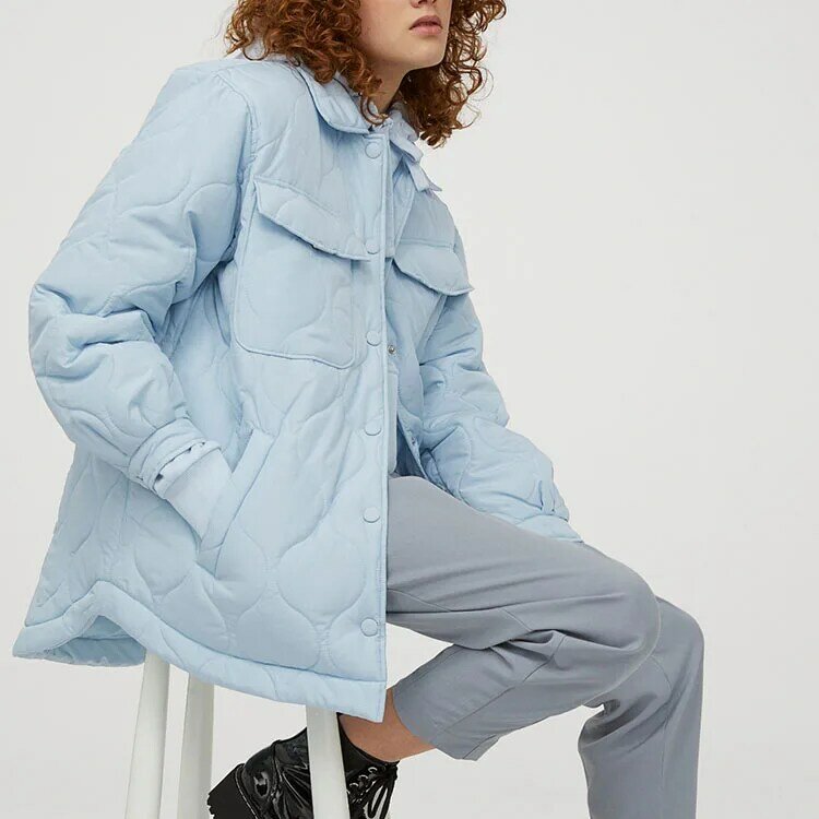 Vestido de algodón de manga larga de malla para mujer, Chaqueta de algodón con decoración de bolsillo de un solo pecho, novedad de otoño 2021