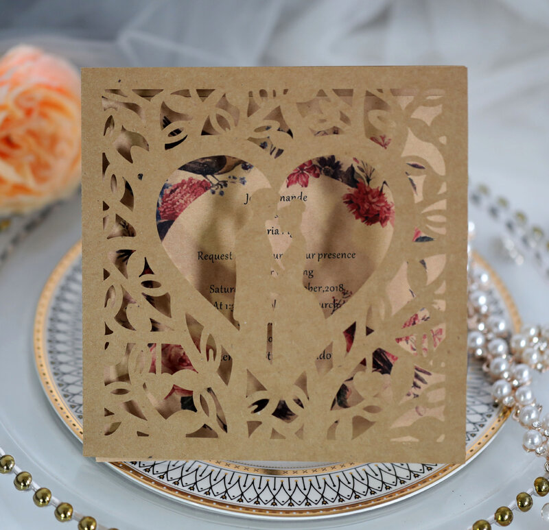 10 pces cartão de convite de casamento de corte a laser do noivo amor coração cartão de saudação dia dos namorados decoração de presente de festa de casamento