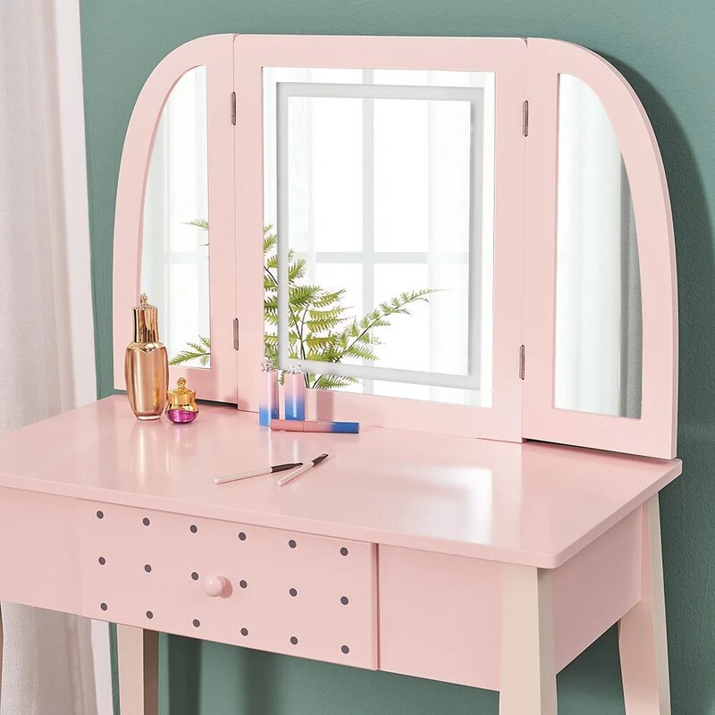 LED Light toaletka tri-fold lustra bezpłatny stołek różowy dziewczęcy meble do sypialni oświetlenie lusterko stołowe do makijażu prezent rodzinny
