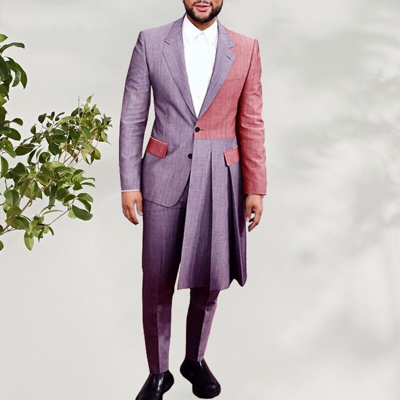 2 Buah 2021 Setelan Pria Gaya Baru Desain Patchwork Musim Gugur Musim Dingin Slim Fit Gaun Pengantin Panjang Tuxedo Custome Homme Robe De Bal