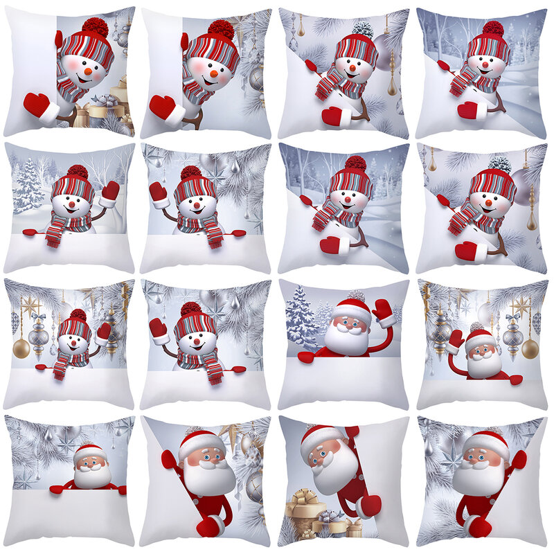 Funda de almohada decorativa de Navidad para sofá, cubierta de cojín de muñeco de nieve y Papá Noel, 45x45cm, decoración del hogar