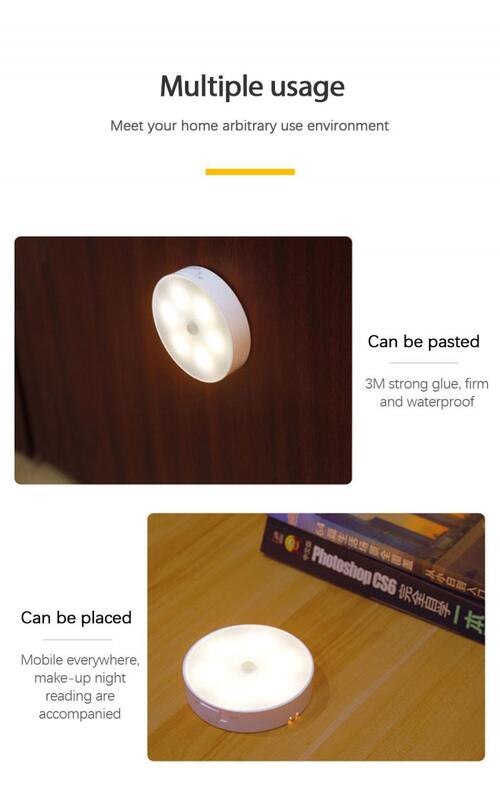 Lámpara con detección de movimiento LED, luz nocturna recargable, inalámbrica, USB, Control de bombilla, creativa, para cabecera, dormitorio y pasillo