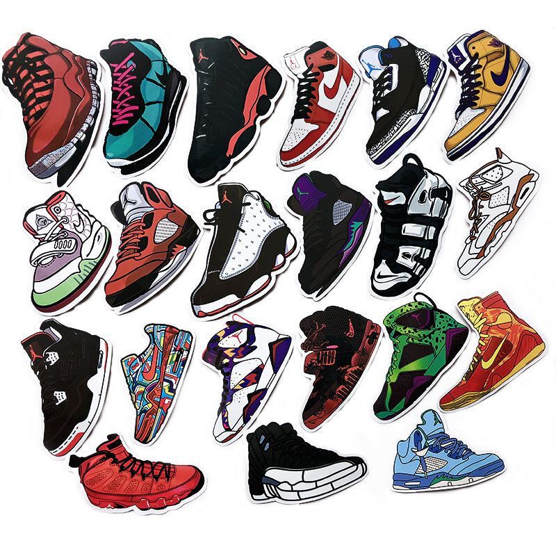 100PCS Retro pallacanestro Sneaker marea scarpe adesivi Skateboard Laptop moto Cool Decal adesivo impermeabile bambini giocattoli classici