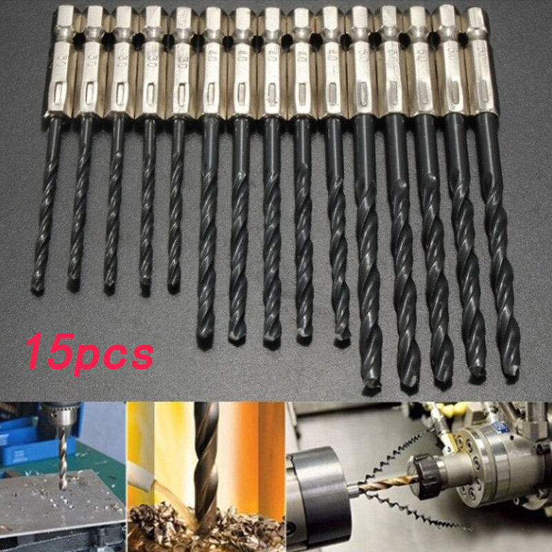 15PC hexagonal black twist drill 3mm4mm5mm high speed steel nitriding drill set with wood and metal holes