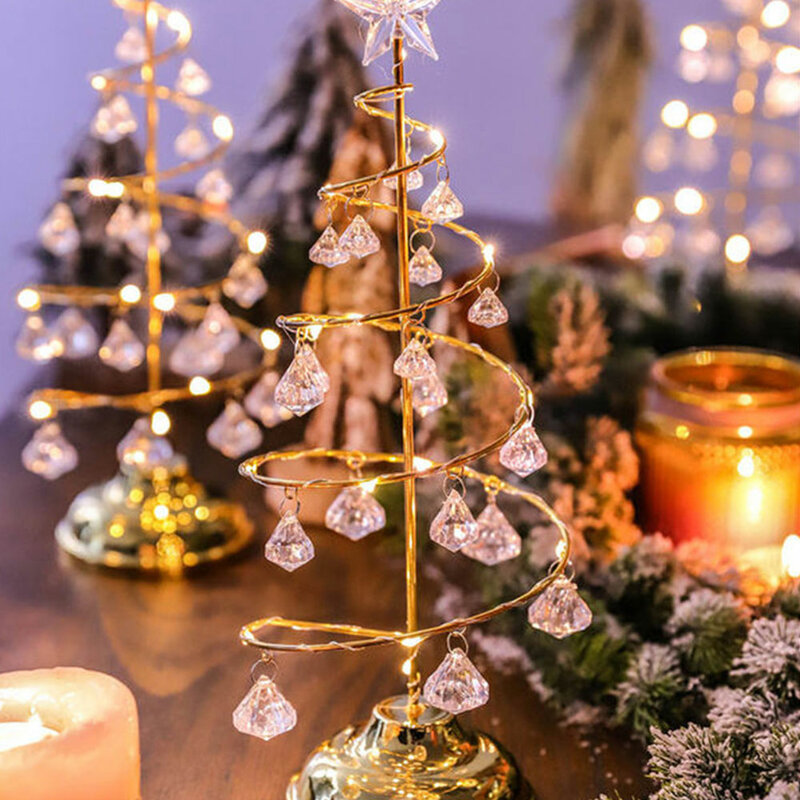 Crystal Christmas Tree Table Lamp For Bedroom LED Christmas Lights Decoration Desk Night Light For Home New Year 2022 Gift