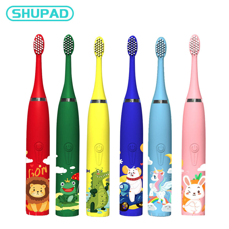 Cepillo de dientes eléctrico para niños de 3 a 12 años, limpieza sónica con dibujos animados, impermeable IPX7, reemplazo de cabezal, Cargador USB, tiempo inteligente
