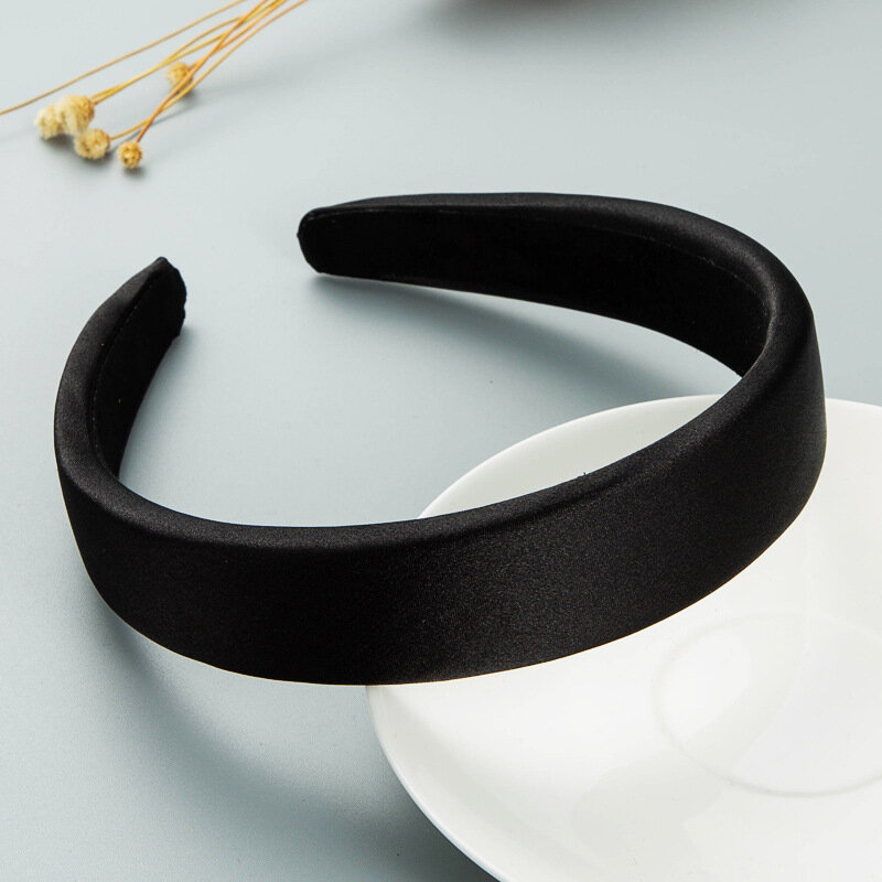 3CM Fashion pałąk gąbka Hairband jednolity kolor czerwony czarny biały akcesoria do włosów prosty satynowy stroik z szerokim obrzeżem
