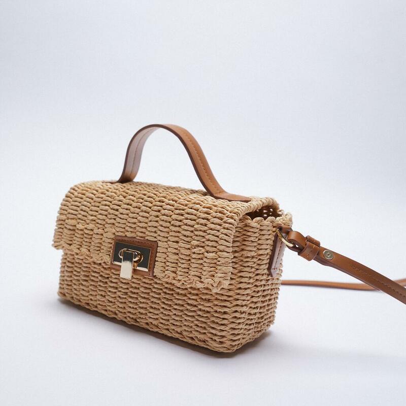 Simple Stylish Straw Woven Tote Satchel Handbags Handwoven Retro Crossbody Bag Mini Casual Phone Purses
