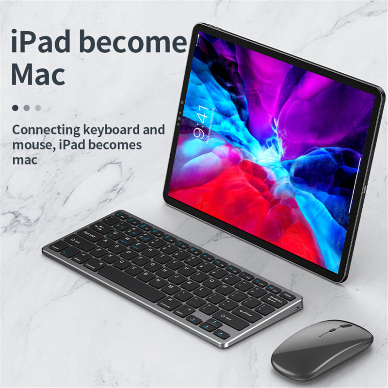Teclado sem fio bluetooth e mouse para ipad telefone tablet portátil recarregável mini teclado mouse combos para samsung xiaomi