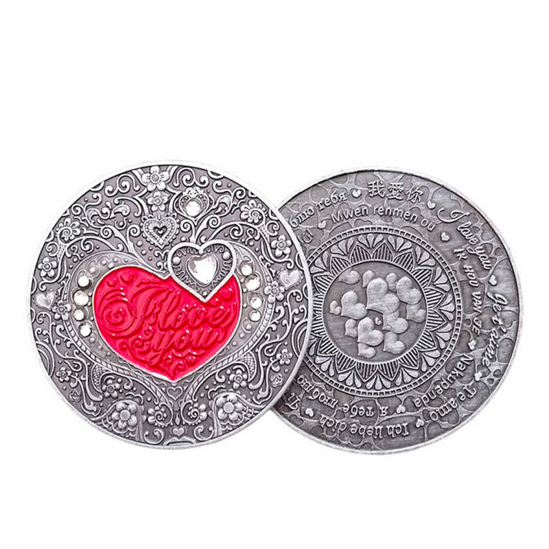 2021 NEUE Glück Liebe Rot Herz Intarsien Kristall Münzen Paar Gedenk Medaillon Moderne Einfache Festival Romantische Münze Liebe Münze