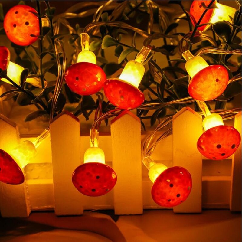 Guirlande lumineuse à 10 ou 20LED en forme de champignon féerique, alimentée par USB ou à piles, luminaire décoratif de jardin, idéal pour une fête de noël