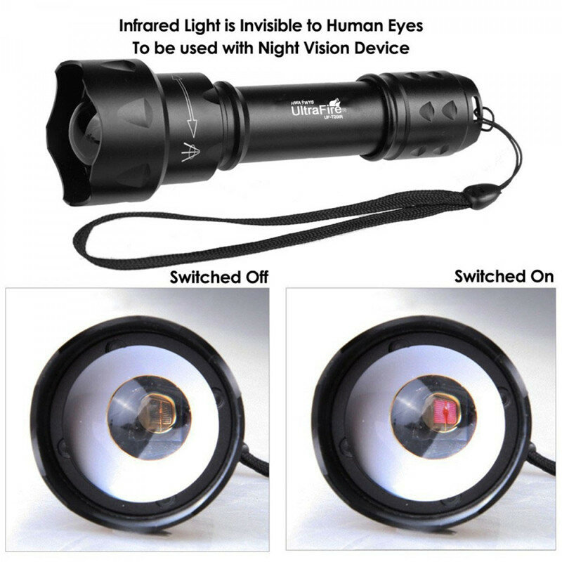 UltraFire-linterna de luz infrarroja con zoom para visión nocturna, dispositivo de iluminación LED con infrarrojos para ver en la oscuridad, táctica para caza, 10W, 850 nm, 940 nm, T20