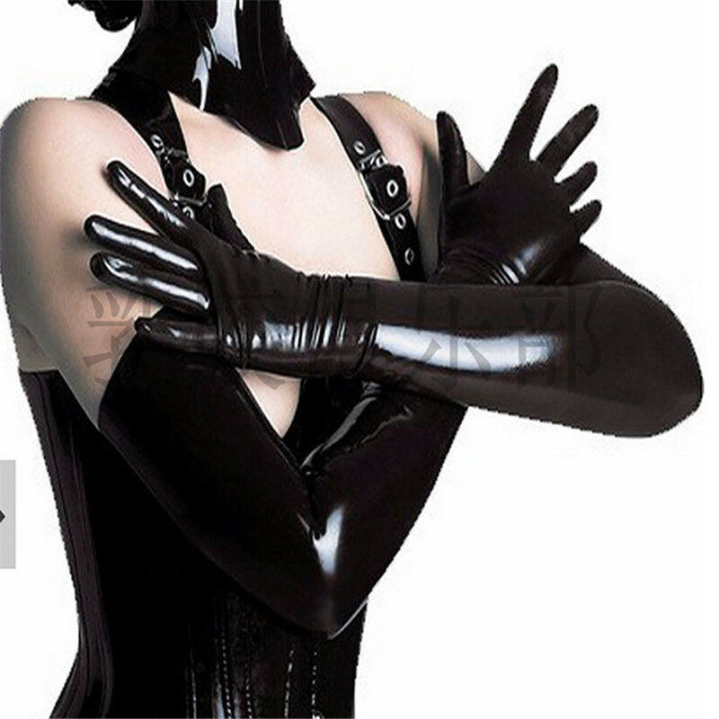 Sexy Latex Long Nice seamless gloves full cover hands applique fetish Black Colors 100% natural and handmade Hand Gloves Toys