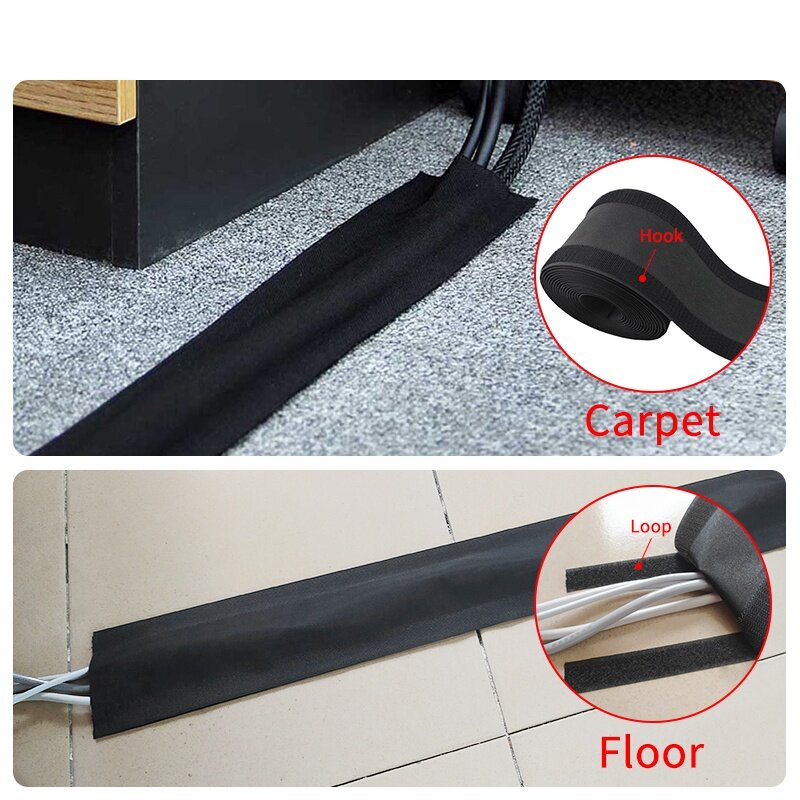 1 Meter Zachte Verstelbare Klittenband Bureau Draad Kabel Cover Voor Vloer/Tapijt/Trunk/Bureau kantoorbenodigdheden