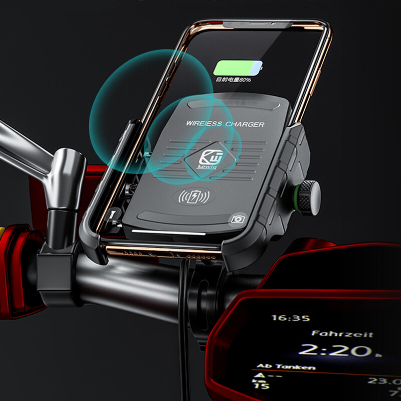 Titular da motocicleta com carga sem fio moto qc3.0 rápido charg telefone celular suporte sem fio guiador montar suporte gps