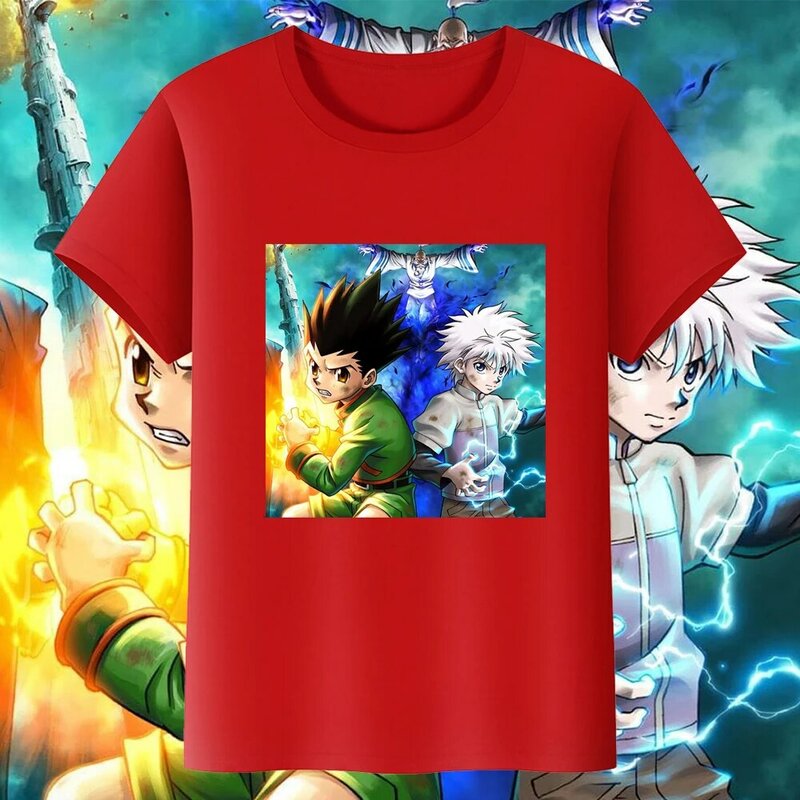 Camisa casual e divertida de desenhos animados, camiseta de rua hip-hop para crianças, estampa de anime caçador x
