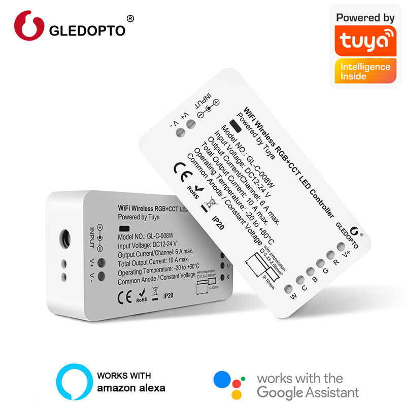 Gledopto Tuya Smart Life WiFi Smart Led Controller Wireless RGB + CCT 12-24V funziona con Alexa Google Home Assistant
