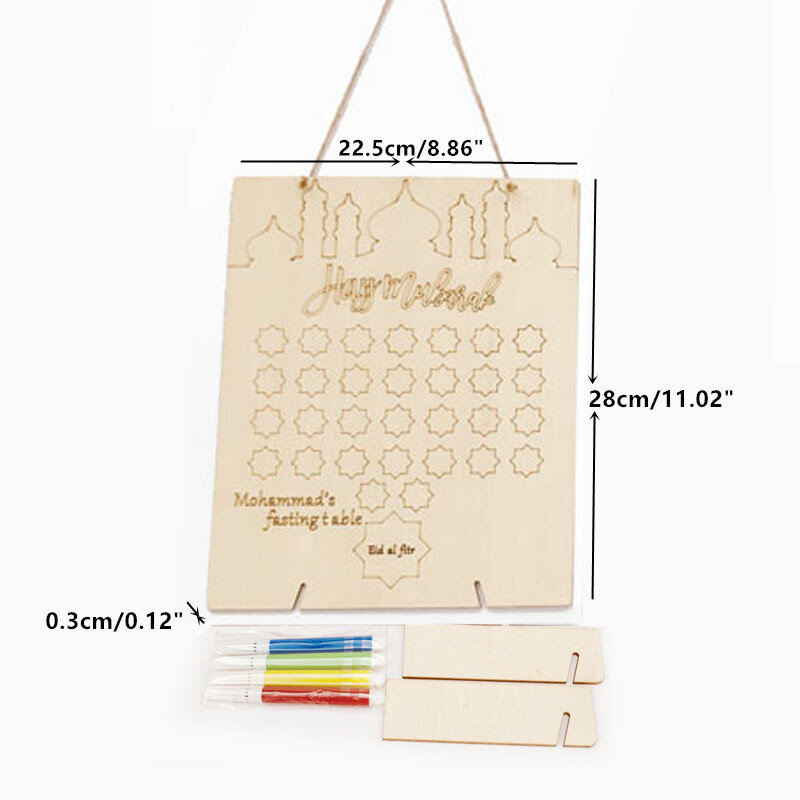 Wooden Ramadan Countdown Calendar DIY Graffiti EID Mubarak Decoration with Pens Ramadan Kareem Islamic Muslim Party Supplies