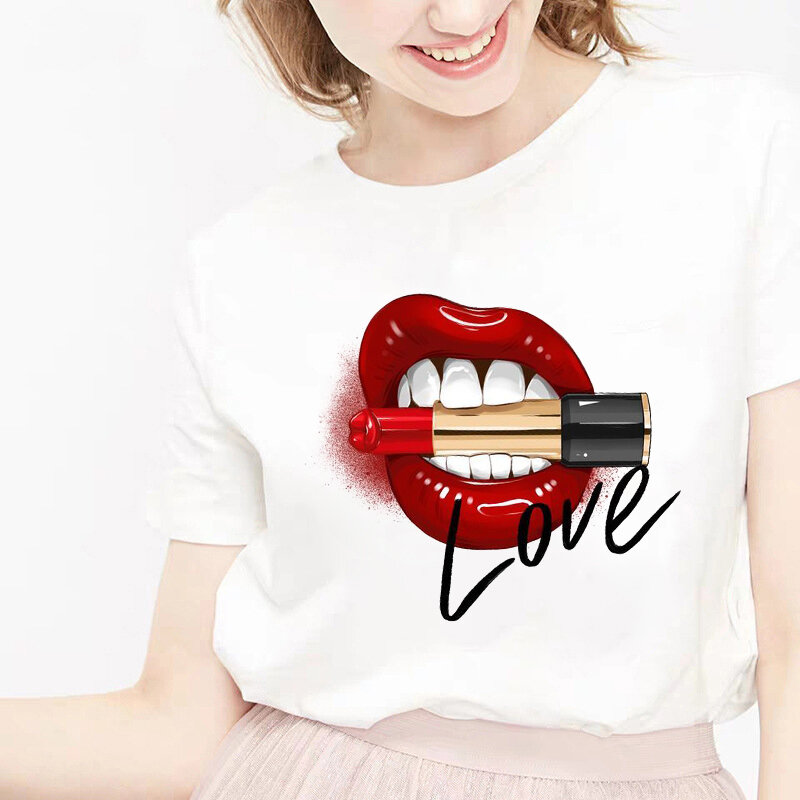 camiseta tee shirts female T-shirt koszulki damskie Harajuku Tshirt Lip Lipstick Tops Tee Women's Summer T Shirt Shirt Feminina