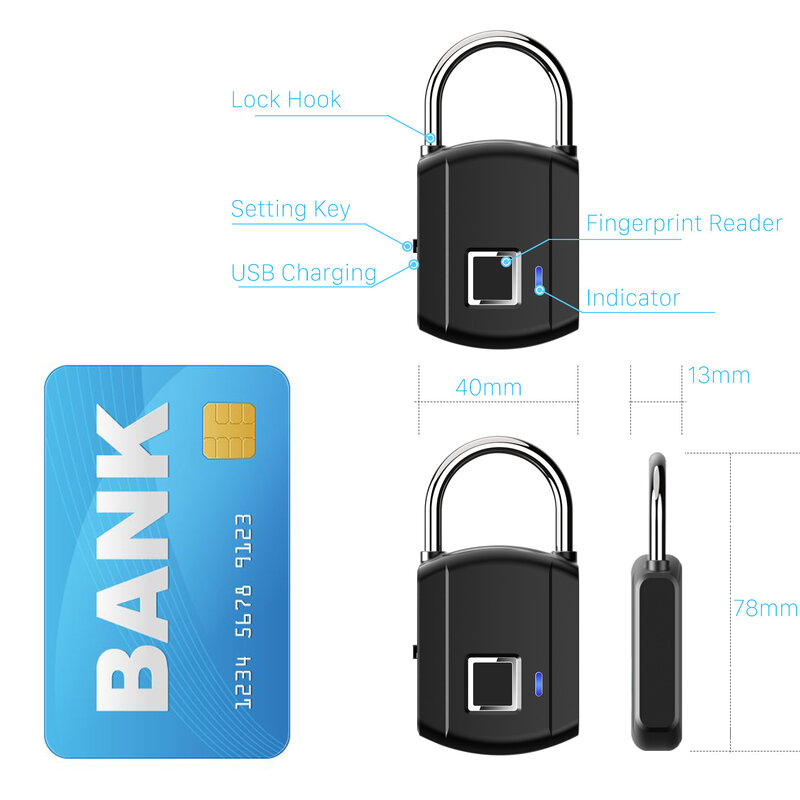 Fingerabdruck-schloss Edelstahl Automatische Haushalt Outdoor Schublade Keyless USB Lade Vorhängeschloss Fingerprint Lock Anti-diebstahl