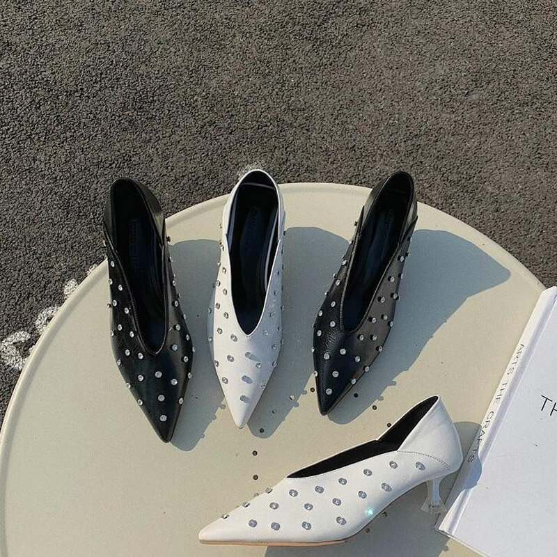 Sapatos de salto alto pontudo transparente feminino, novos sapatos de salto alto sensual com ponta fina e boca em v para festa, estilo casual e escritório, primavera, 2021