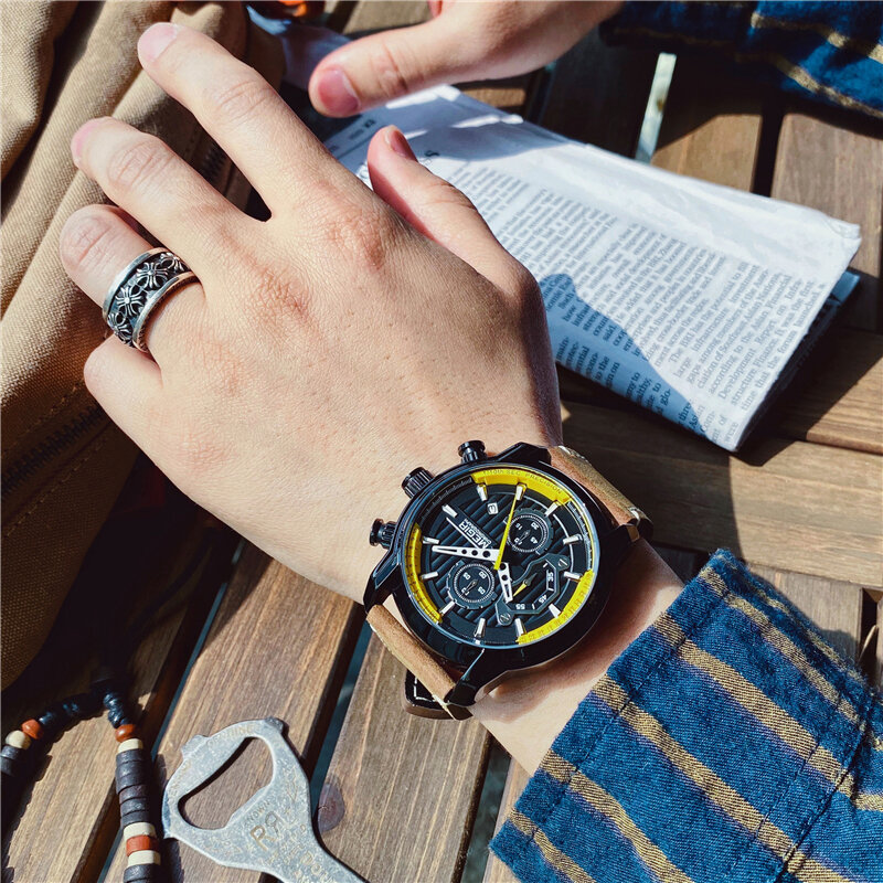 Megir Mode Sport Mannen Horloges Waterdicht Lichtgevende Horloges Mannelijke Lederen Chronograph Quartz Leger Klok Reloj Hombre 2020