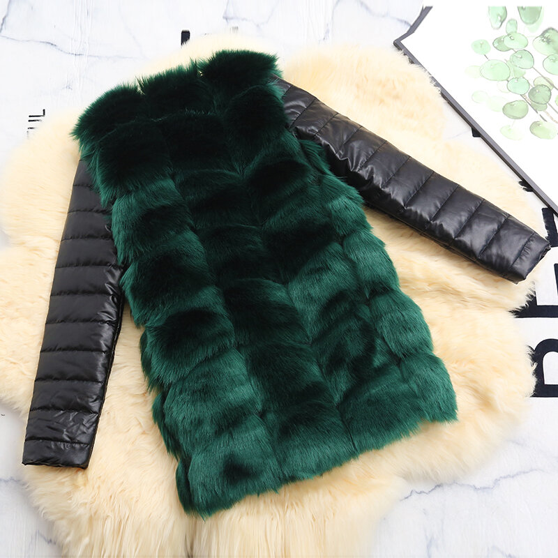 Winter Fashion Women's Faux Fur Jacket Furry Teddy Coat Plus Sizes Thick & Warm Ladies Faux Fur Coat PU Sleeves Peludos Mujer