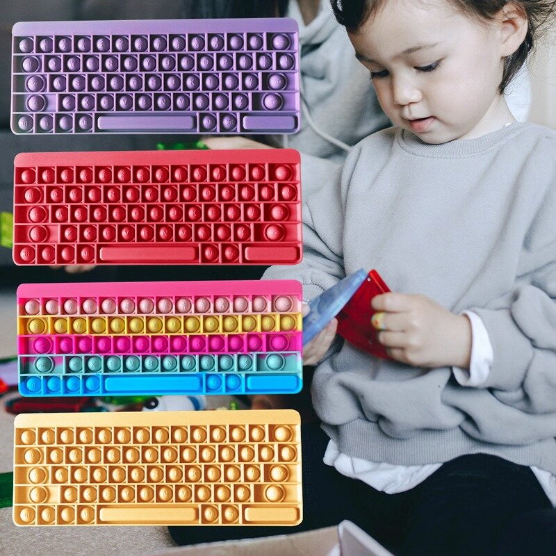 Rainbow Keyboard Push Fidget Mainan Gelembung Lembut Squishy Reliver Stres Mainan Dewasa Antistress Kotak Hadiah Meremas Mainan Anak-anak