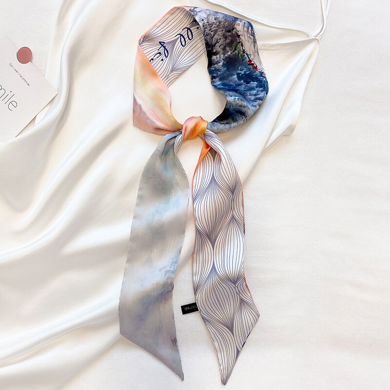 Foulard en soie de Style coréen pour femmes, bandeau de cheveux Bandana avec bande fine décorative, ruban de cravate, printemps automne 2021