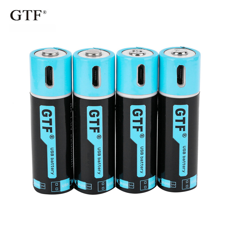 GTF1.5V-Batería de iones de litio recargable por USB, cable USB, AA, 2550mwh, 1500mah, 100% de capacidad