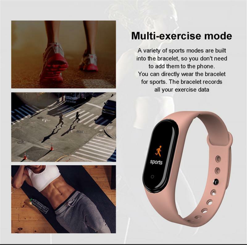 Bracelet connecté M4 pour hommes et femmes, avec podomètre, moniteur d'activité physique, de pression artérielle et de fréquence cardiaque