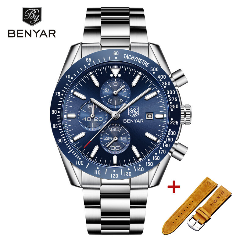 Novo benyar relógio de pulso dos homens 2022 quartzo cronógrafo masculino relógios marca superior luxo moda militar relógio masculino zegarki meskie