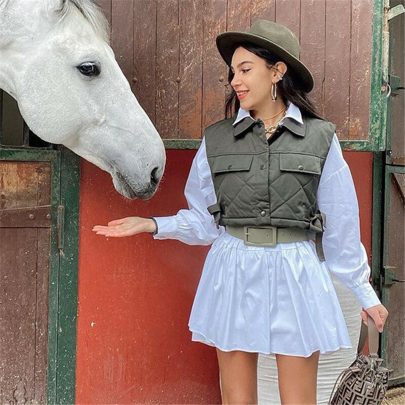 Женская безрукавка с лацканами, модный дизайнерский жилет с большими карманами, уличные топы, 2021