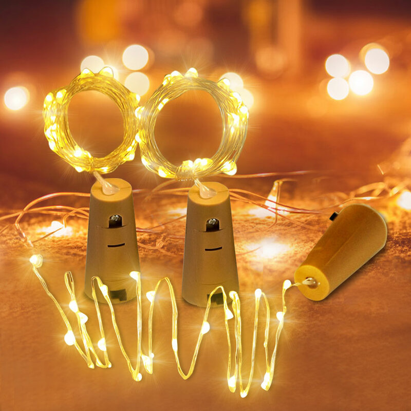 Светодиодная гирлянда на медном аккумуляторе с пробкой, 2 м, 20 светодиодов, украшение для бара вечерние свадьбу, Рождество, Хэллоуин
