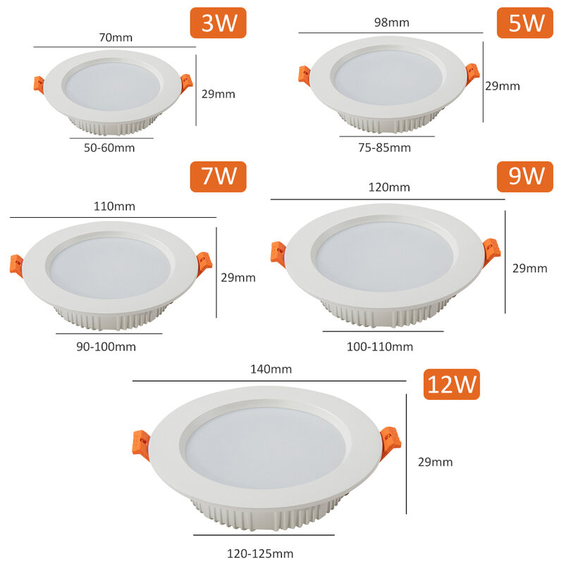 1pcs LED Downlight 3W/5W/7W/9W/12W Round Recessed Lamp AC 220V Down Light Home Decor Bedroom Kitchen Indoor Lighting
