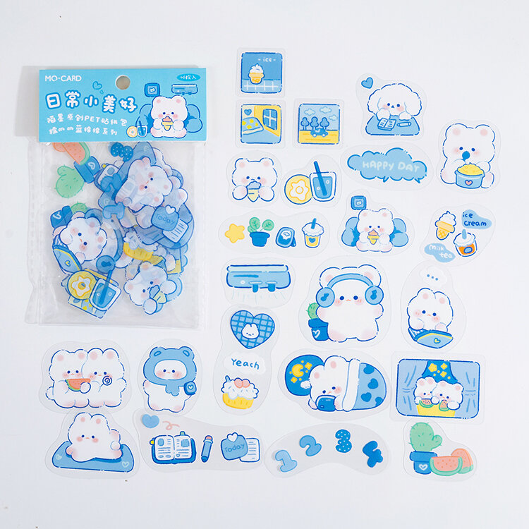46PCS/Pack 6 Styles Blue Bears Decorative Stickers For Scrapbooking Cell Cover Diary Student Stationery Album Kids Gift DIY