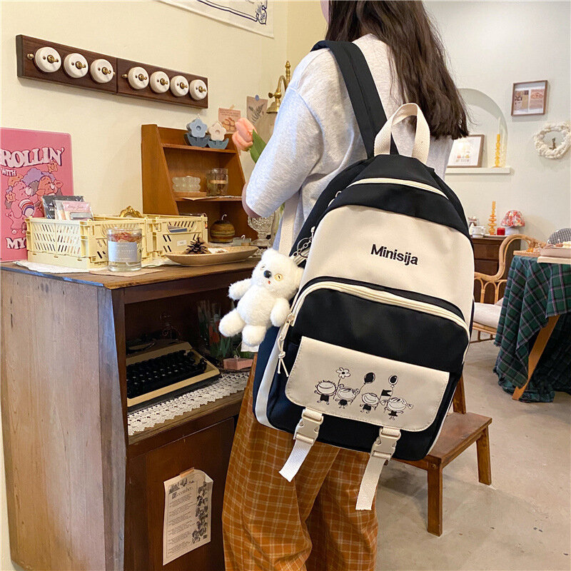 Cute School Bags for Girls Teenage Backpack Women Bookbags Fashion Panelled Middle Student Schoolbag 2021