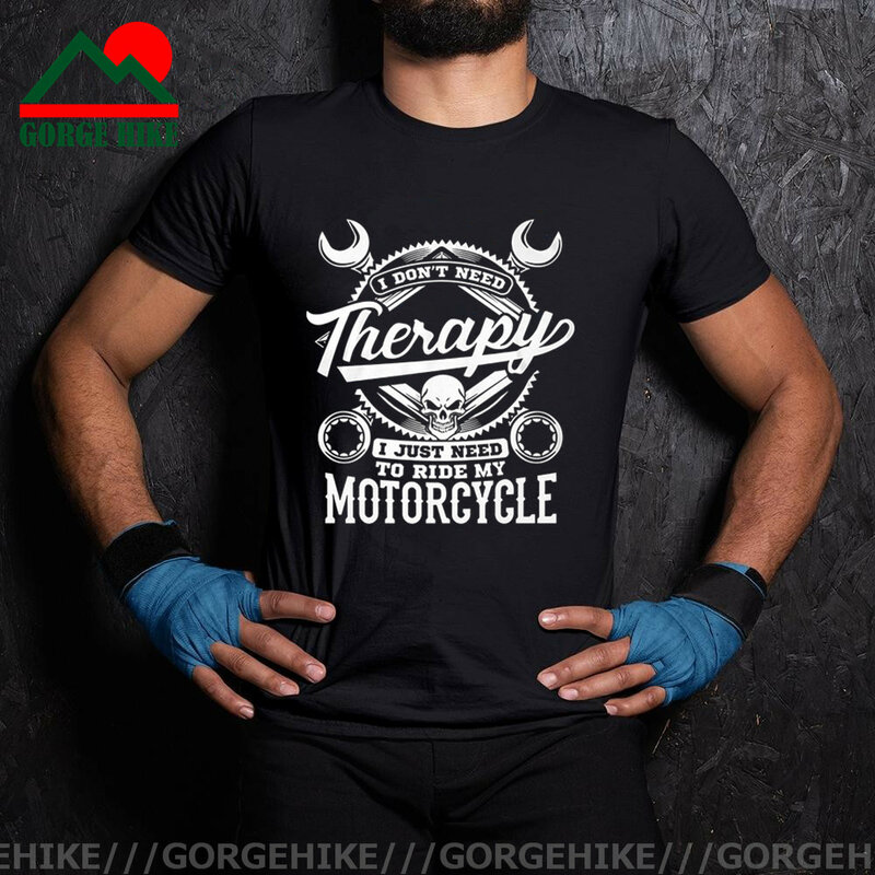 GorgeHike Trendy Biker I Don't Need Therapy I Just Need to Ride Motorcycle T shirt men Funny Skull Motocross T-Shirt Outdoor Tee