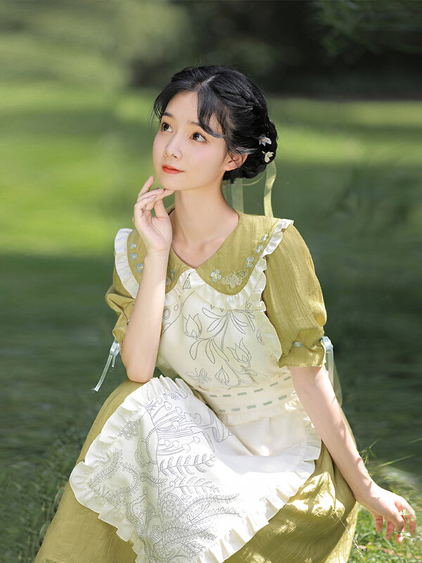 Vestido de dibujo de cuello de bebé, diseño original Han, estampado, peto decorativo versátil 2021 Xiaxin