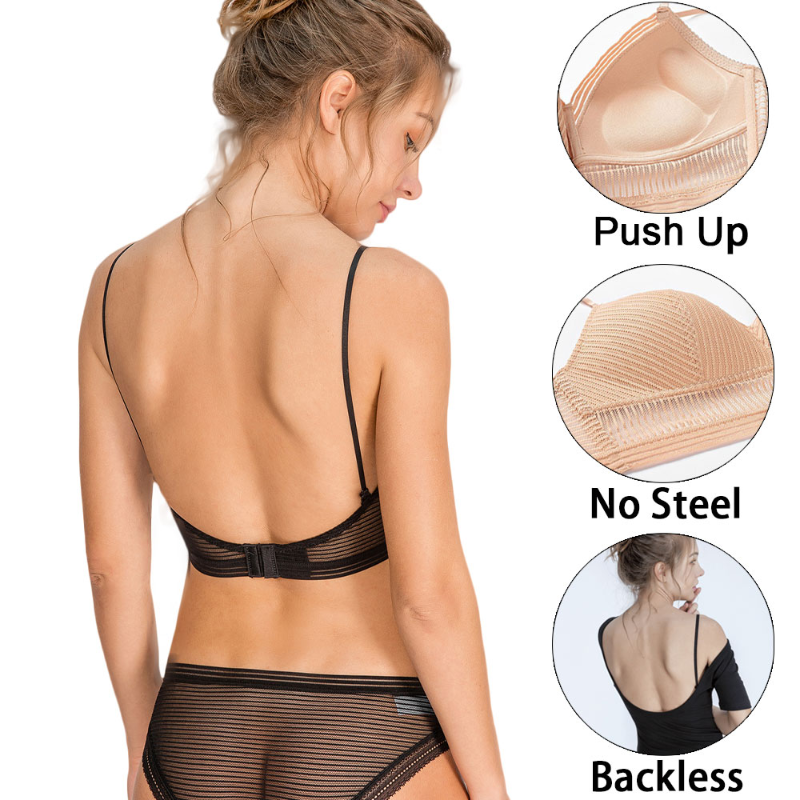 Gợi Cảm Vô Hình Áo Ngực Hở Lưng Dây Yếm Đồ Lót Mỏng Thấp Lưng Ren Lưới Áo Bralette Nữ Quần Lót Đẩy Lên Biustonosz