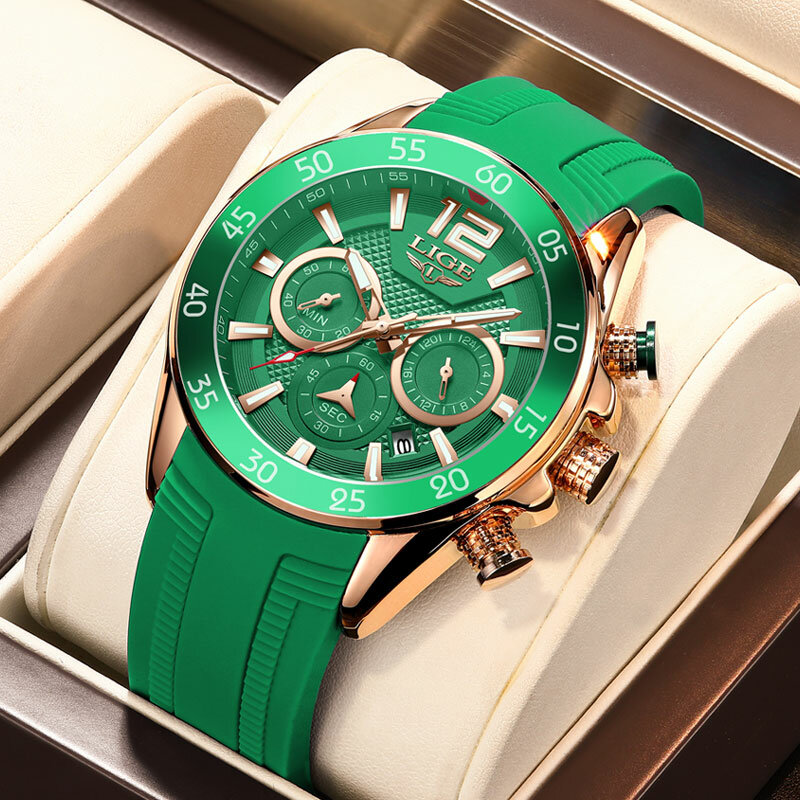 2021 LIGE nowe mody mężczyzna zegarka Top marka luksusowe wojskowy zegarek kwarcowy Premium silikon wodoodporny Sport Chronograph Watch mężczyźni