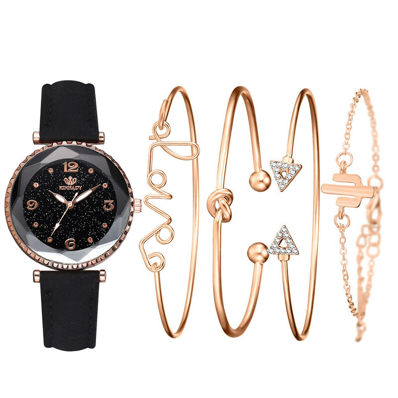 XQ-Conjunto de 5 uds. De relojes de lujo para mujer, con cielo estrellado magnético, de pulsera de cuarzo, femenino