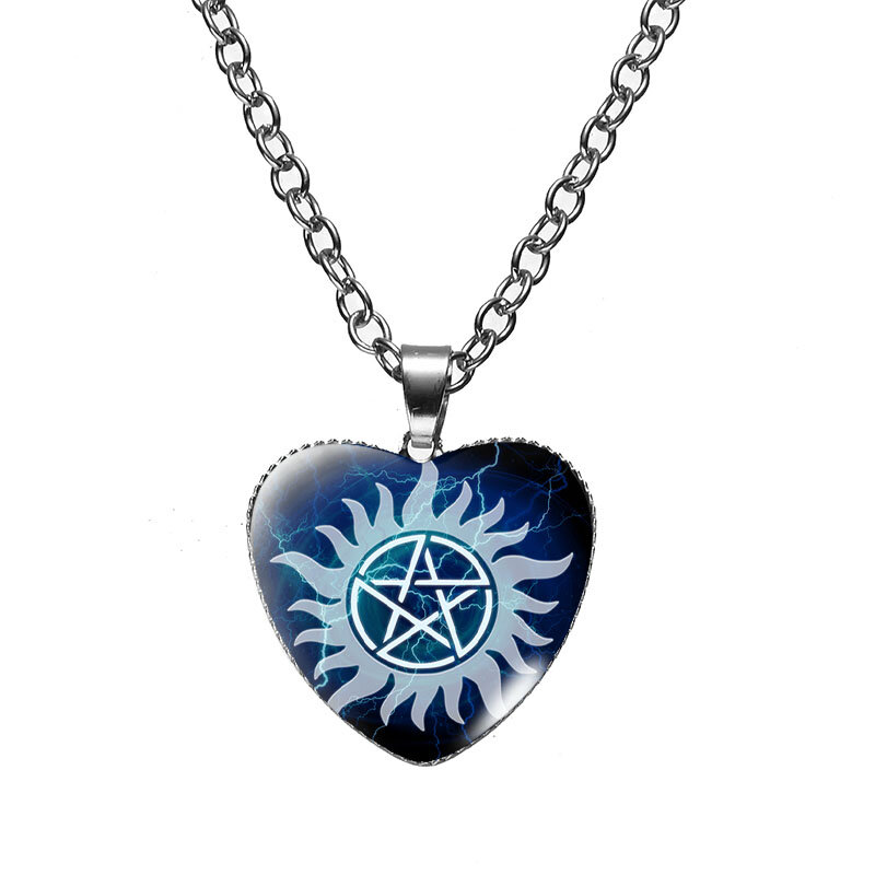 Steampunk collana da uomo Supernatural Winchester fratello diavolo pentagramma stampato cuore pendente vetro uomo donna gioielli fatti a mano