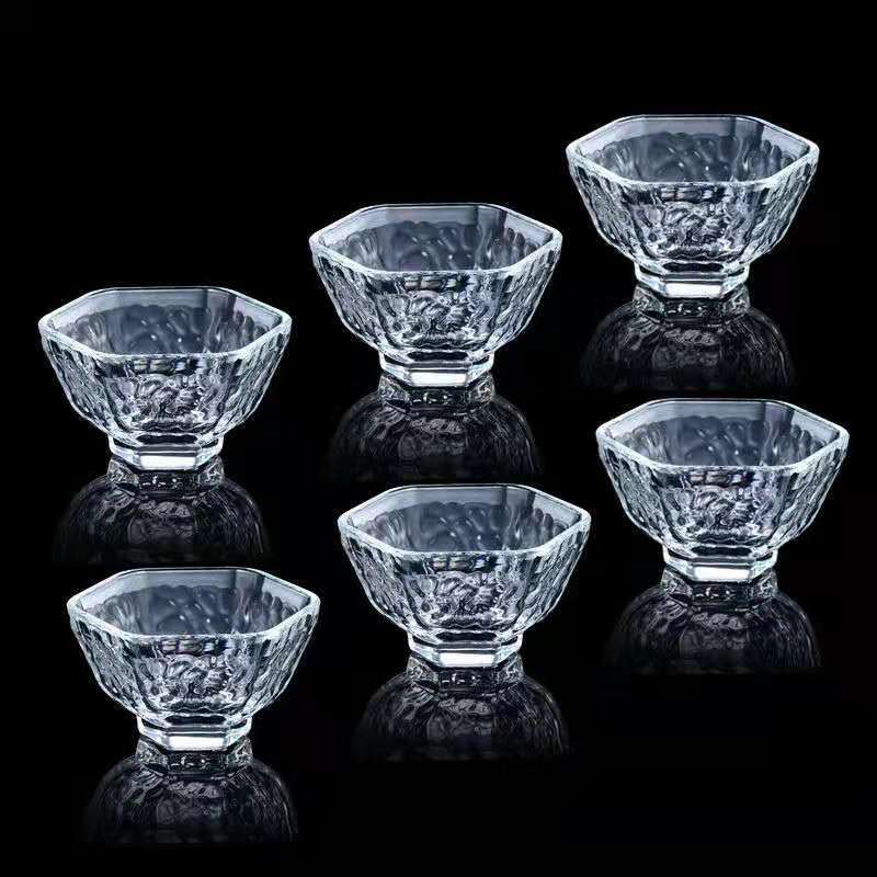 Crystal Glass Hammered Kung Fu Tea Cup Thickened Heat-resistant Glass Colored Crystal Tea Cup Japanese Hexagonal Hammered Cup