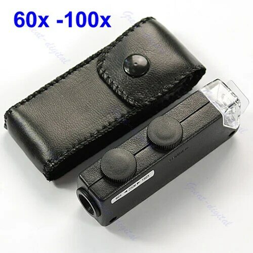 W3JD Mini Handheld 60x-100x Pocket Microscope Magnifer Loupe