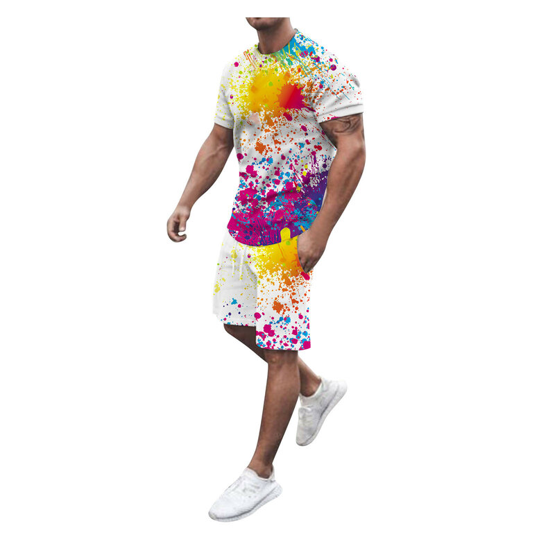 52 # sommer männer Neue Druck T Shirt Top Kurzarm Shorts Anzug Mode Atmungsaktive Harajuku Kleidung Set Conjuntos masculinos